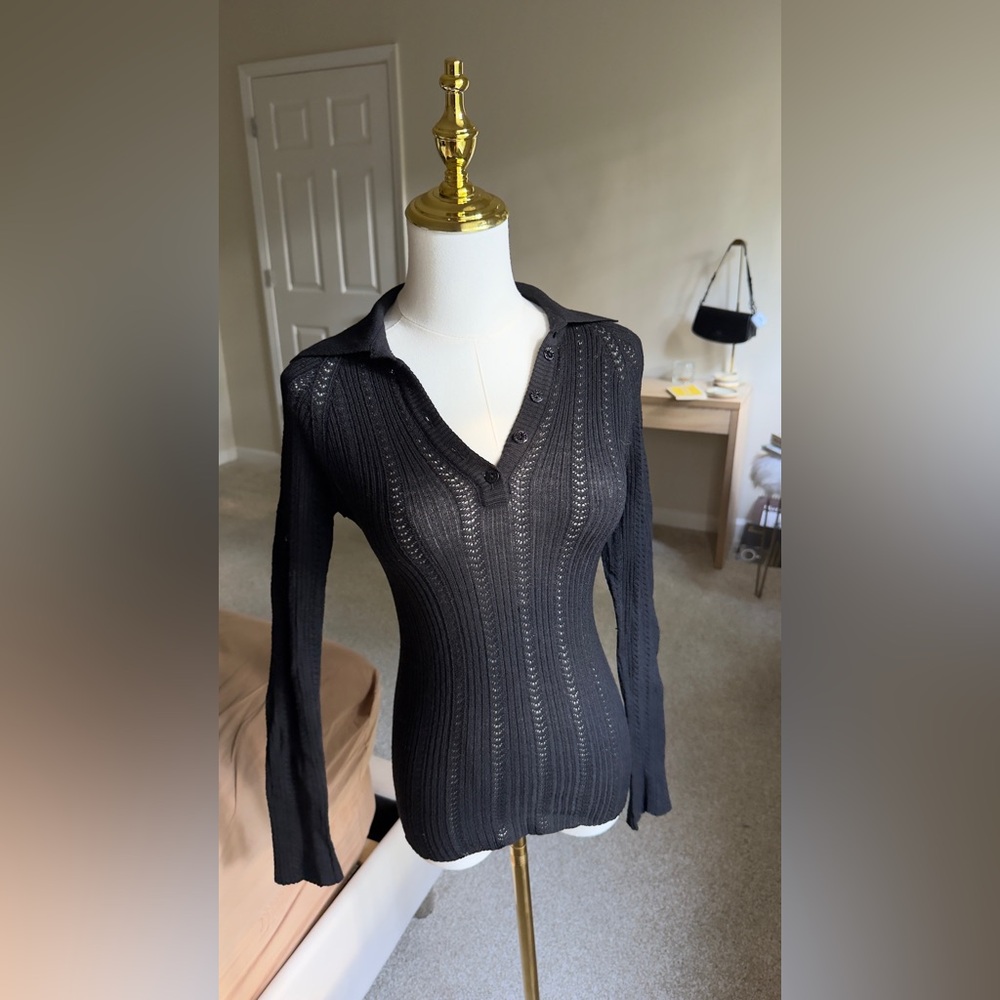 Black Knit Button-Up Sweater